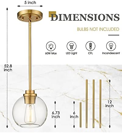 3-Pack Pendant Lights Kitchen Island, Gold Hanging Lights Fixtures with Clear Glass Globe Shade, Brass Kitchen Island Lighting for Dining Room, AD-22280-1P3-GD - Image 2