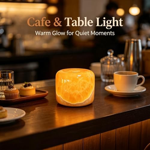 Marble Lamp Luxury Stone Table Lamp Type-C Rechargeable Touch Night Light Small Bedside Lamp Cordless Ambient Light for Home Decor, Bedroom, Living Room & Office (Orange Jade) - Image 6