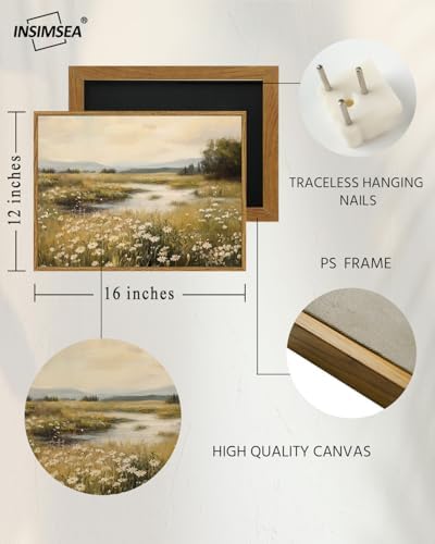 InSimSea Framed Canvas Wall Art Vintage Decor, Farmhouse Wall Decor for Living Room Bedroom Office Bathroom, Spring Landscape Wildflower Field Oil Painting Prints, Home Desk Decorations, 12x16inch - Image 4