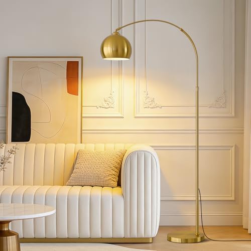 Gold Brushed Brass Arc Floor Lamps with 12W LED Remote Dimming by LEDreadingfloorlamp