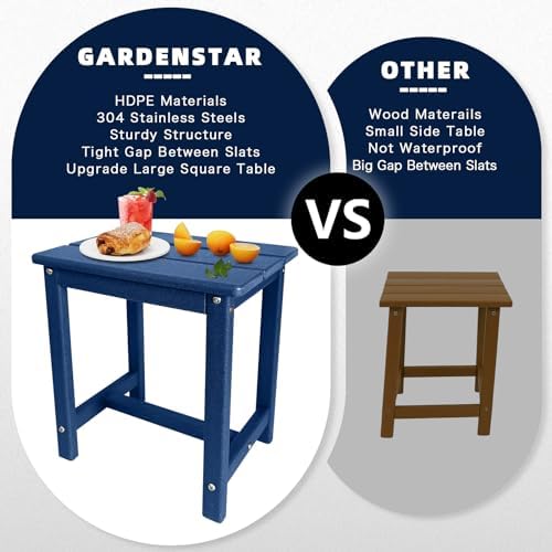 GARDENSTAR Adirondack Square Side Table,one-Tier Outdoor end Table, Patio Side Table for Pool,Porch,Backyard,Relaxing Companion (Blue) (Pack of 2) - Image 4