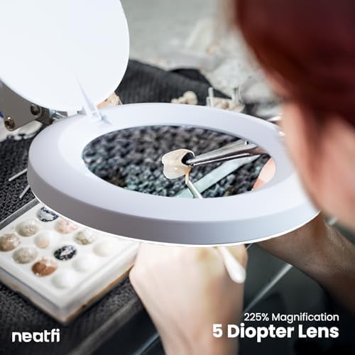 Neatfi LED Magnifying Lamp with Clamp | 2.25x Magnification | 120 SMD LEDs | 1,200 Lumens | 12W | Adjustable Color Temperature Desk Lamp Magnifier (White-3, 5-Diopter) - Image 2