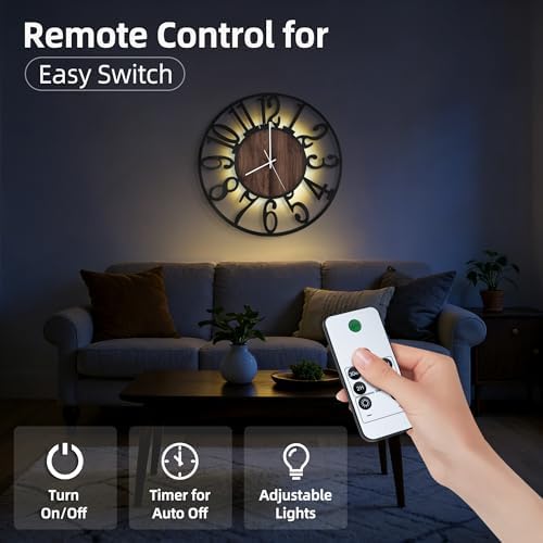 24" Silent Wall Clock – Adjustable Night Light, Battery Operated - Image 2