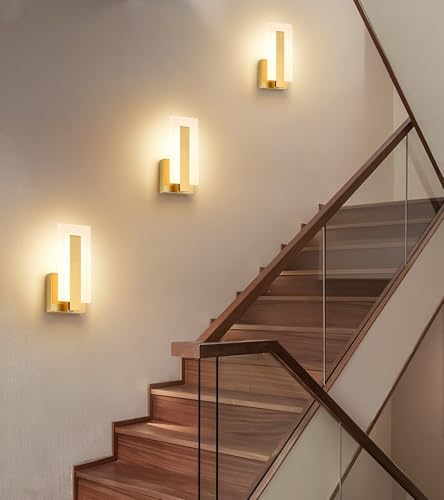 Joosenhouse Modern LED Wall Sconce Set of 2, Brass Warm White Light Wall Sconce 3000K, Hardwired Up and Down Wall Mount Light for Hallway, Bedroom, Study, Living Room Indoor Wall Light - Image 6