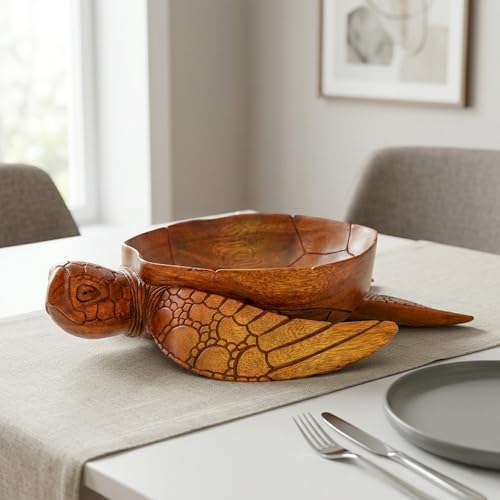 Wooden Hand Carved Turtle Bowl – Decorative Fruit Dish, Rustic Coastal Ocean-Inspired Tabletop Centerpiece, Handmade Animal Shaped Wood Serving Tray, Artisan Beach House Decor Accent Turtle Bowls - Image 4