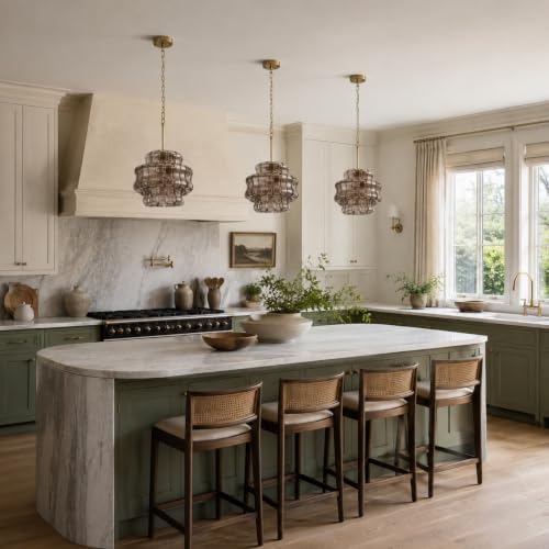 12.5-Inch Smoked Glass Pendant Light, 3-Light Brass Kitchen Island Pendant - Image 6