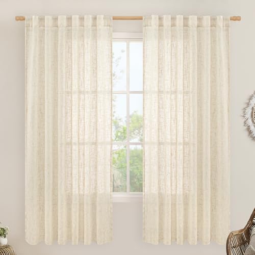 LAMIT Beige Linen Curtains 72 Inches Long 2 Panels for Living Room by LAMIT