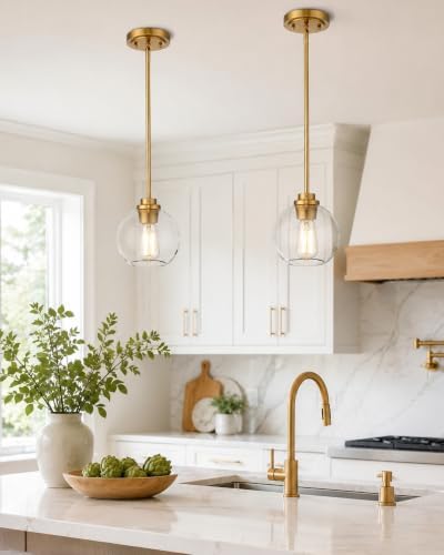 Pendant Lights Kitchen Island, Modern Gold Pendant Light with Clear Glass Globe Shade, Farmhouse Hanging Light Fixtures for Dining Room Entryway, AD-22280-1P-GD-C - Image 4
