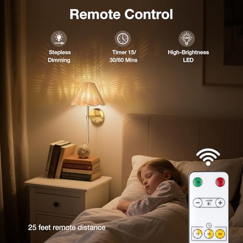Battery Operated Boho Rattan Wall Sconce Set of 2, Stepless Dimming Magnetic Wall Lamp, 5200mAh Rechargeable Battery and Integrated LED, for Living Room Bedroom Hallway Corridor - Image 6