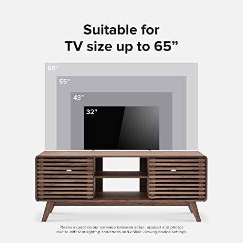 mopio Ensley 59" Tall TV Stand with Slatted Door, Mid Century Modern Entertainment Center for 55-65 inch TV, Farmhouse Media Console with Storage, Adjustable Shelves, Round Edges, Living Room (Walnut) - Image 3