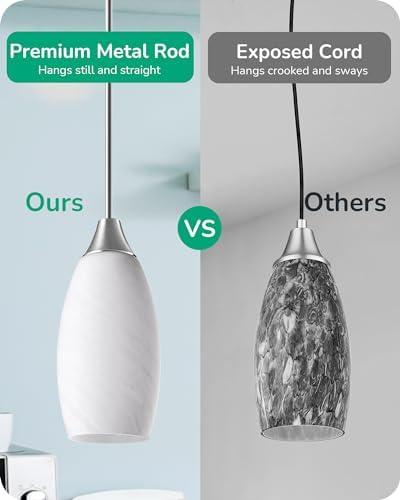 EDISHINE Pendant Light Kitchen Island White Marble Glass Brushed Nickel - Image 2