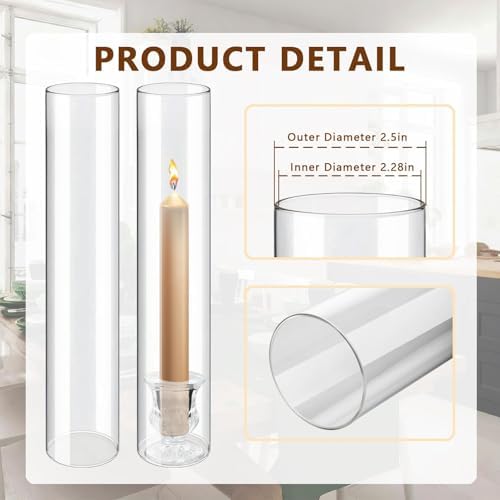 12 Sets Glass Hurricane Candle Holders - 12.6” Glass Candlestick Holders with Clear Tall Cylinder Candle Sleeves for Wedding, Christmas Table Decor (12) - Image 4