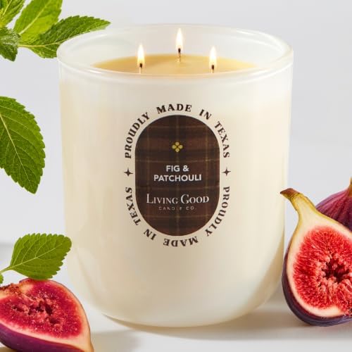 Fig & Patchouli Beeswax Candle, Green Fig & Earthy Patchouli, 90+ Hr Burn by LivingGoodCandleCo
