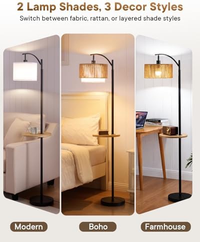 PESRAE Rattan Floor Lamp for Living Room, Farmhouse Arc Standing Lamp - Image 3