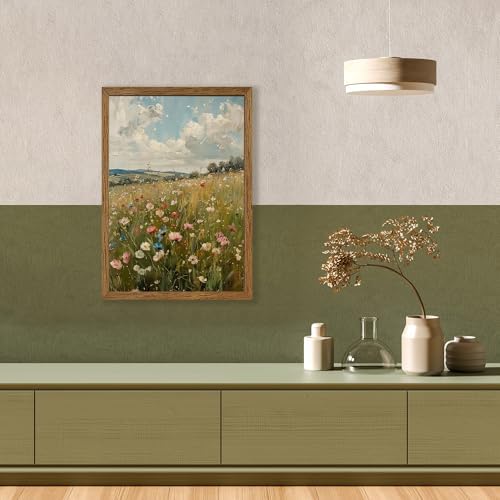 AVECCO Vintage Rustic Wildflower Field Wall Art Canvas Framed 16x24 inch - Image 2