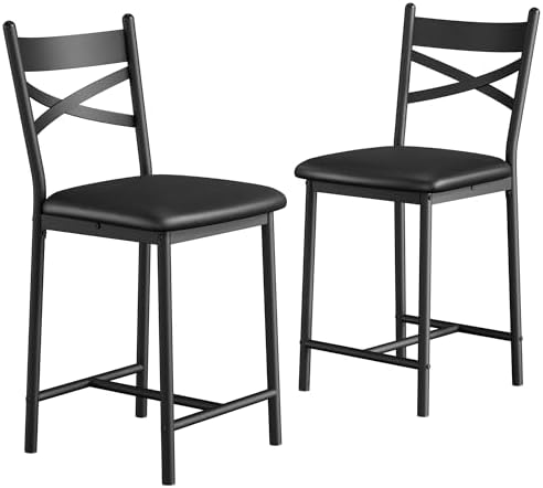 IDEALHOUSE 26" Bar Stools Set of 2, Counter Height Barstools with Back,Black - Image 4