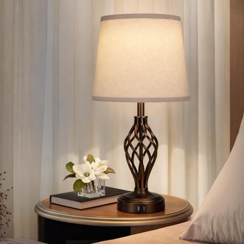 Ruiever Touch Table Lamps Set of 2, nightstand lamp with USB Ports Bedside 3 Way Touch dimmer Desk lamp for Living Room Bedroom,Brown Painted Spiral cage Base Design Warm White dimmer Bulbs Included. - Image 7