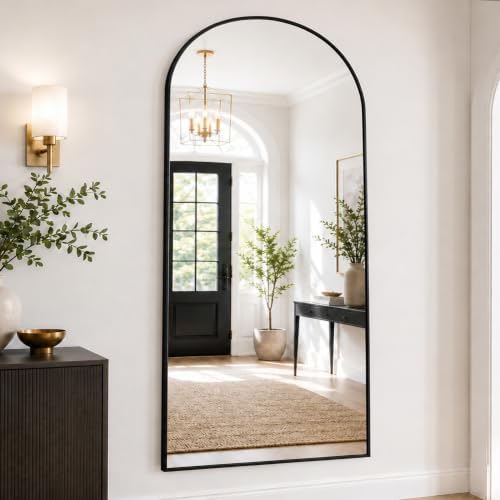Floor Length Mirror, 90"x46" Arch Full Length Mirrors Full Length Hanging or Leaning with Stand, Wall Mounted Mirrors, Arched-Top Body Mirror with Aluminum Frame for Bedroom(Black) - Image 3