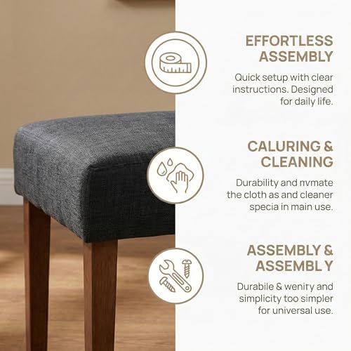 HNY Farmhouse Upholstered Dining Bench Seat Set of 2, 45" Linen Entryway Bench with Natural Wood Legs, Mid Century Modern End of Bed Bench for Kitchen Bedroom Living Room Hallway, Charcoal - Image 5