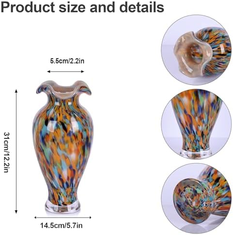 12.2H Murano Hand Blown Glass Vase, Ruffled Scalloped Rim Wide Mouth Colorful Decorative Flower Vase, Large Glass Centerpiece for Living Room, Bathroom, Office,Bookshelf, Entryway,Mantel Decor(Orange) - Image 3