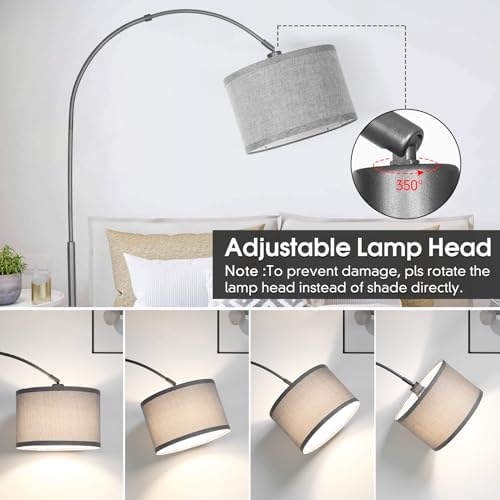 Arc Floor Lamp with Dimmer,Dimmable Floor Lamp with Gray Adjustable Shade - Image 4
