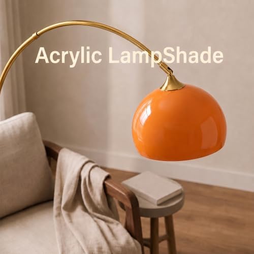 Mid Century Modern Orange Arched Floor Lamp with Black Marble Base - Image 4