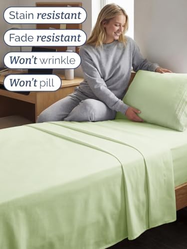 Twin XL 3 Piece Sheet Set - College Dorm Room Essentials - Light Sage Green - Image 5