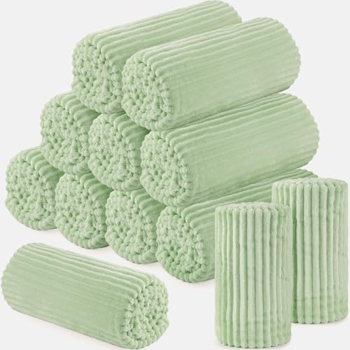 Buryeah 12 Pcs Flannel Blankets Bulk,Fall Outdoor Wedding, Mint by Buryeah