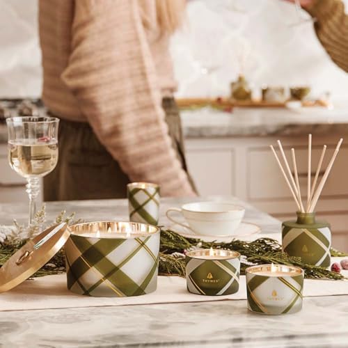 Thymes Frasier Fir Reed Diffuser Set – Includes Reeds, Fragrance Oil, and Frosted Glass Bottle – Fragrance Oil Diffuser – Room Fresheners – Luxury Home Decor – Green & White (Frosted Plaid, 4 fl oz) - Image 4