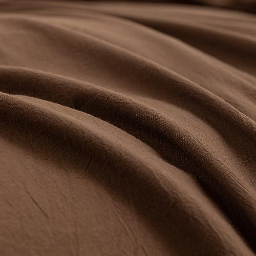 BESTOUCH Cotton Solid Duvet Cover Set Linen Feel Cocoa Brown Full - Image 6