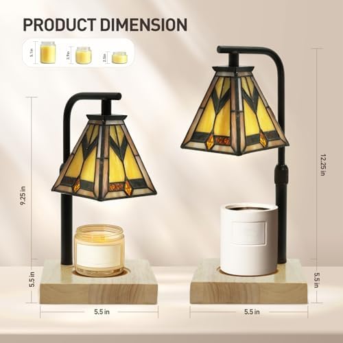 Mission Tiffany Candle Warmer Lamp, Adjustable Height Wood Base - Image 2