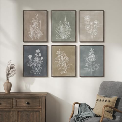 Framed Neutral Vintage Botanical Wall Art Set for Living Room, 12x16 In by Cuspin