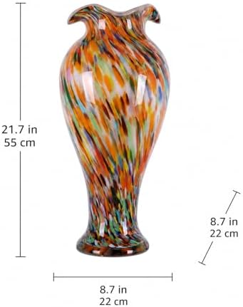 20" Tall Hand Blown Glass Vase – Pretty Ruffle Wide Mouth Decorative Flower Vase, for Modern Home Decor, Ideal Centerpiece for Living Rooms, Wedding & Home Decor - Image 3