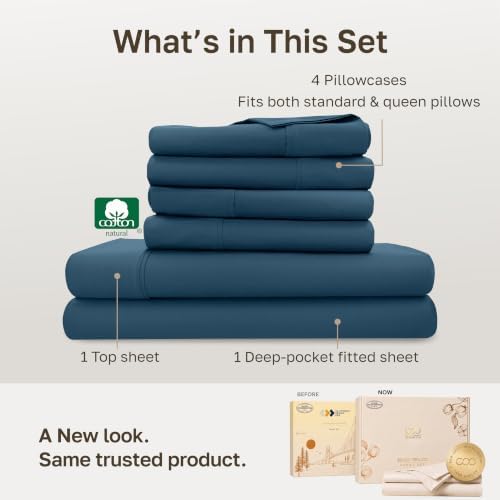 California Design Den 100% Cotton Sateen Queen Size Sheets, 6 Pc Set - Image 3