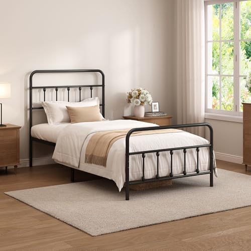 Twin Size Metal Bed Frame with Headboard and Footboard,Black by Unknown