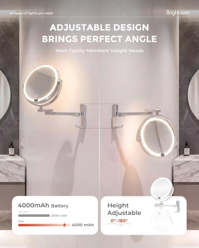 Brightown-Wall-Mounted-Lighted-Makeup-Mirror-Magnifying 1X/10X 8" with LED - Image 3