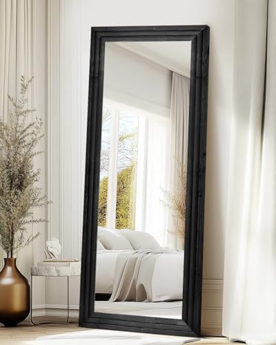 65x24in Full Length Mirror, 3-Tier Stepped Solid Wood Frame, Black by ABSWHLM