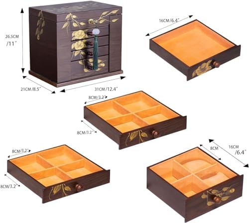 Wooden Jewelry Box for Women, 5-Layer Large Lock with Drawers - Image 6