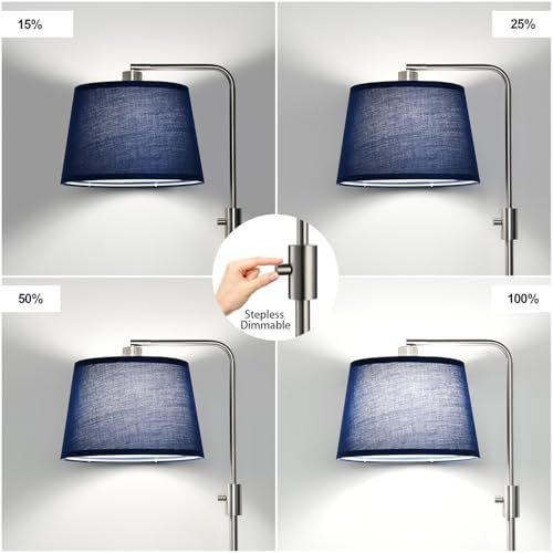 Nintiue Dimmable Floor Lamp, 1000 Lumens LED Edison Bulb Included, Brushed Nickel Arc Standing Tall Floor Lamp with Blue Shade for Living Room Bedroom Office Dining Room - Image 3