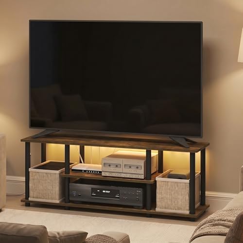 Furinno Turn-N-Tube 3-Tier No Tools TV Stand with LED Lights, Amber Pine by Furinno-FitsYourSpaceFitsYourBudget