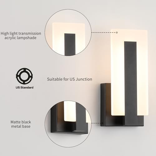 Joosenhouse Modern LED Wall Sconce Dimmable Wall Mounted Lamp Set of 2, Black 3000K Warm White Wall Lamp, Hardwired Bathroom Vanity Light, Indoor Wall Lights for Hallway, Bedroom, Study, Living Room. - Image 3