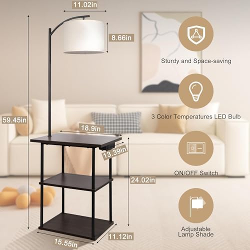 PESRAE Floor Lamp with Table, End Tables with Charging Station - Image 4