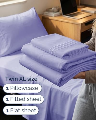 Twin XL 3 Piece Sheet Set - College Dorm Room Essentials - Lavender - Image 3