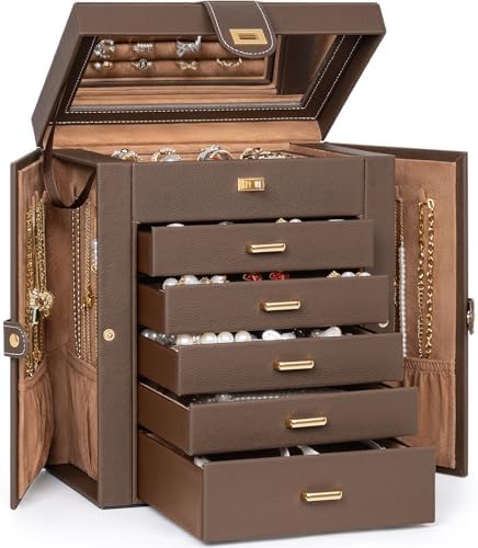 AKOZLIN 6-Tier Jewelry Box Organizer 5 Drawers Storage Medium Brown by AKOZLIN