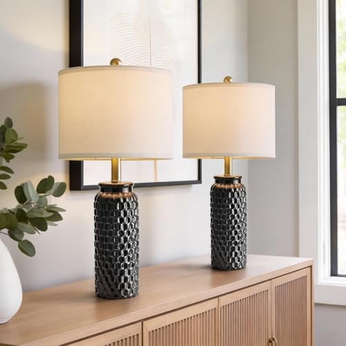 USumkky 24" Modern Ceramic Black Bedside Lamp Set of 2 Table Lamp for Bedroom Decor Farmhouse Table Lamp for Living Room Office Dorm - Image 5
