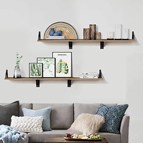 Floating Shelves with Black Metal Brackets Set of 3, Light Wood Wall Bookshelf for Bedroom Over Desk Bed, Hanging Shelf for Office Kitchen Living Room, Bathroom Over Toilet (Natural Color) - Image 5