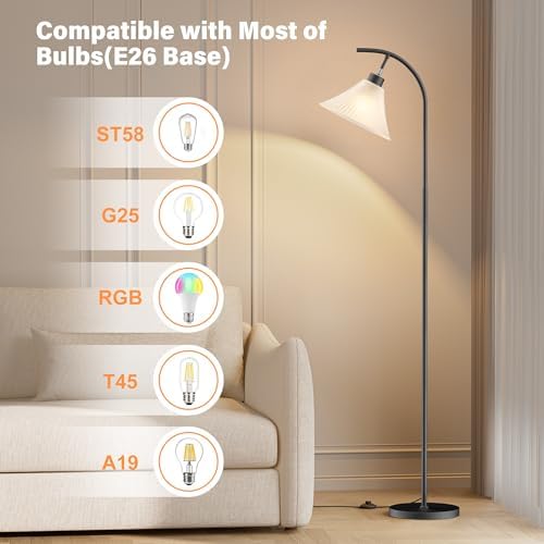 SIBRILLE Glass Floor Lamp, Dimmable Black Standing Lamp with Remote Control & 3 Color Temperatures, Modern Arc Floor Lamps for Living Room Bedroom Office Corner, 9W LED Bulb Included - Image 5