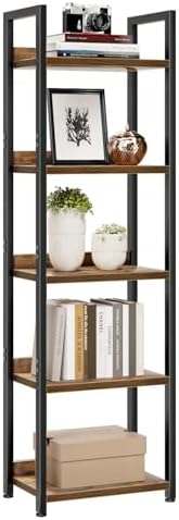 NUMENN Narrow Bookshelf, 5 Tier Freestanding Shelving Unit, Vintage by NUMENN