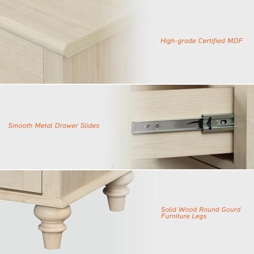 WAMPAT Sideboard Buffet Cabinets with 6 Glass Doors, Large Kitchen Storage Cabinets, Wooden Coffee Bar Tables with Vintage Gourd Leg, Sideboard Credenza Table for Dining Room, Living Room, Beige, 102" - Image 4