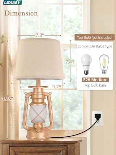 LEDIARY 18.72" Champaign Gold LED Lantern Flickering Flame Table Lamps for Bedrooms Set of 2, Small Farmhouse Rustic End Table Lamps, Halloween Decorative Lantern Bedside Lamps for Living Room - Image 5